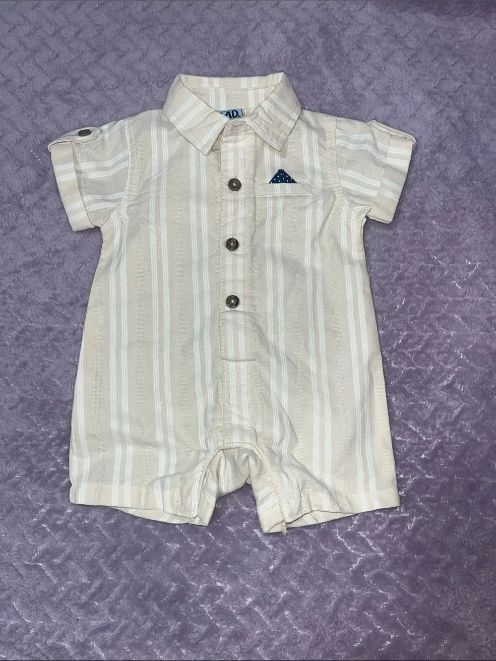 Striped Cream Baby One-Piece Bodysuit with Pocket Square